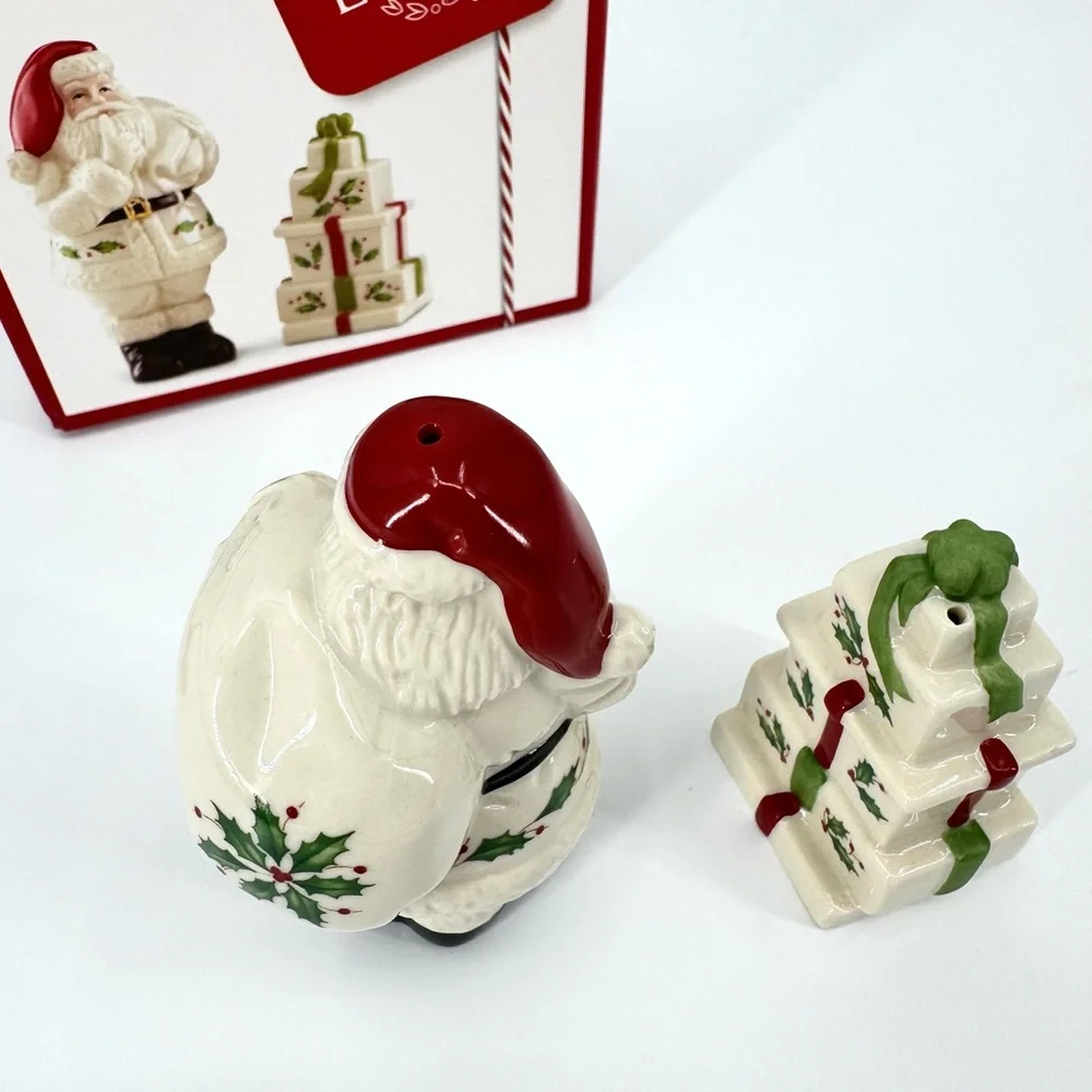 Lenox Holiday Santa & Presents Figural Salt and Pepper Set